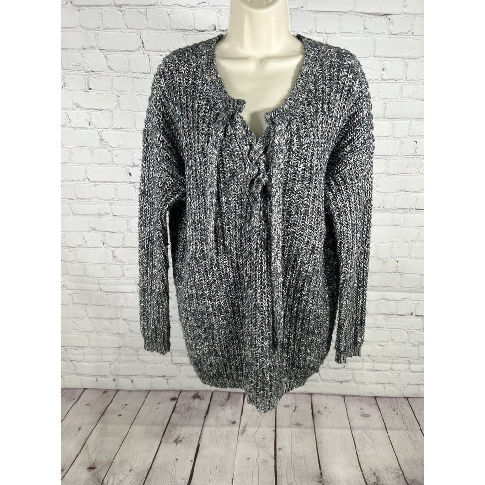 Aerie Lace Up Chest Sweater Multicolored Confetti Knit Long Sleeve Chunky M